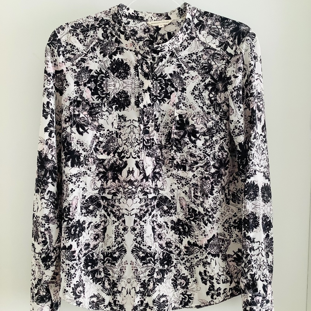 Rebecca Taylor Popover Printed Floral Silk Shirt Size 8